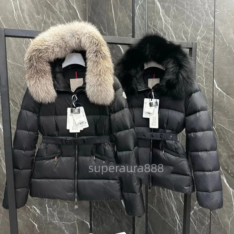 Designer Womans coat women jacket winter boed short down jackets fur coats real raccoon hair collar Puffer jacket women parka with belt lady cotton