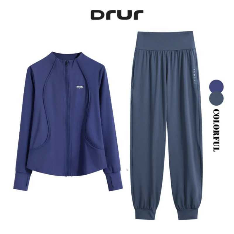 DRUR M-4XL Women's Sweatsuits Two Piece Loose Fit Running Sets Long Sleeve Workout Jackets and Sweatpants With Pocket Streetwear Q260917
