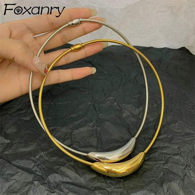 Foxanry 316L Stainless Steel Arc Geometric Chokers Necklaces For Women Couples Minimalist Elegant Classic Birthday Jewelry Gifts 260917