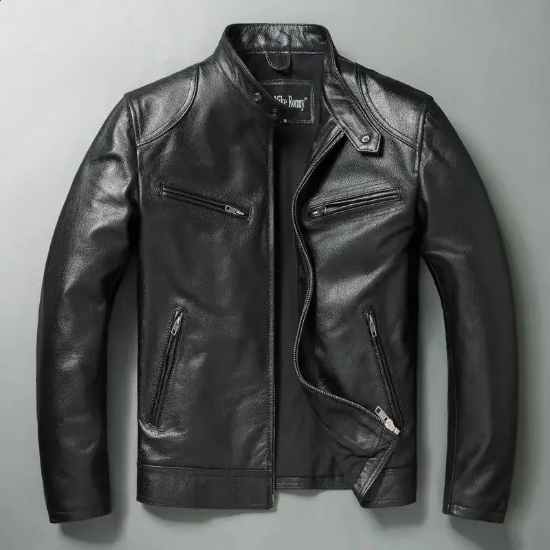 Genuine Leather Jacket Men 100%Cowhide Slim Fit Stand Collar Autumn Winter Cycling Casual Leather Cotton Padded Jacket Man 260917