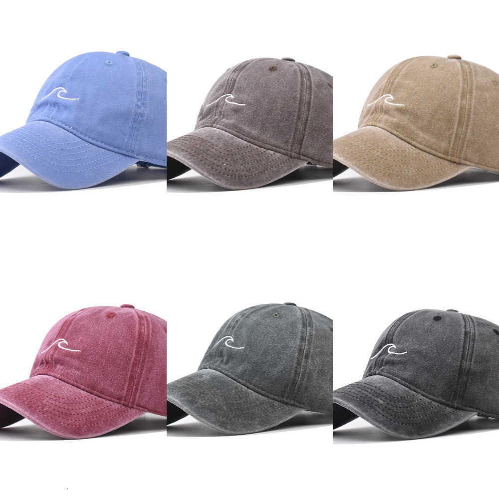 Cap Wave Ripple Embroidery Baseball Solid Color Washed Cotton Dad Hats Simple Vintage Hip Hop Hats For Women Men Snapback Caps J260917