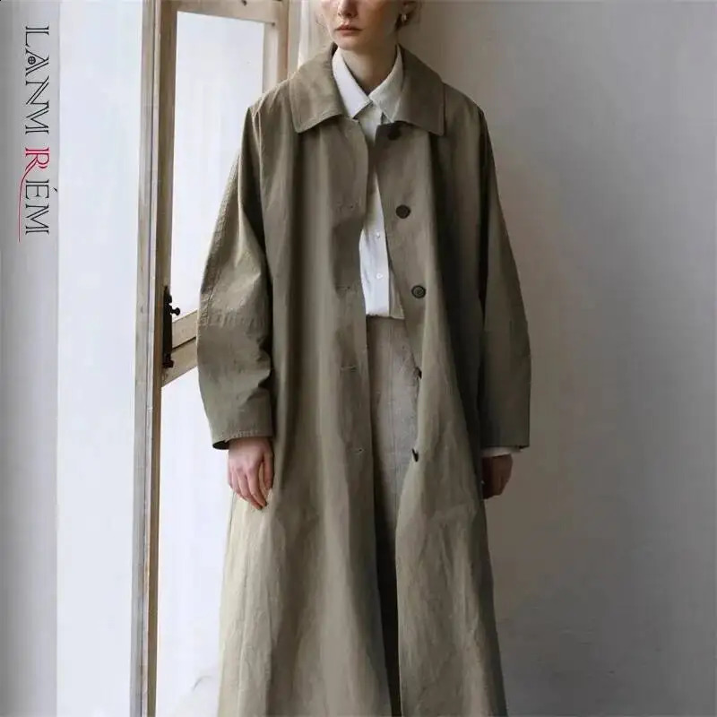 LANMREM 2025 British Style Mid-Length Trench Coat Women's Loose High-End Loose Casual Single Breasted Windbreaker 2DB5048 260917