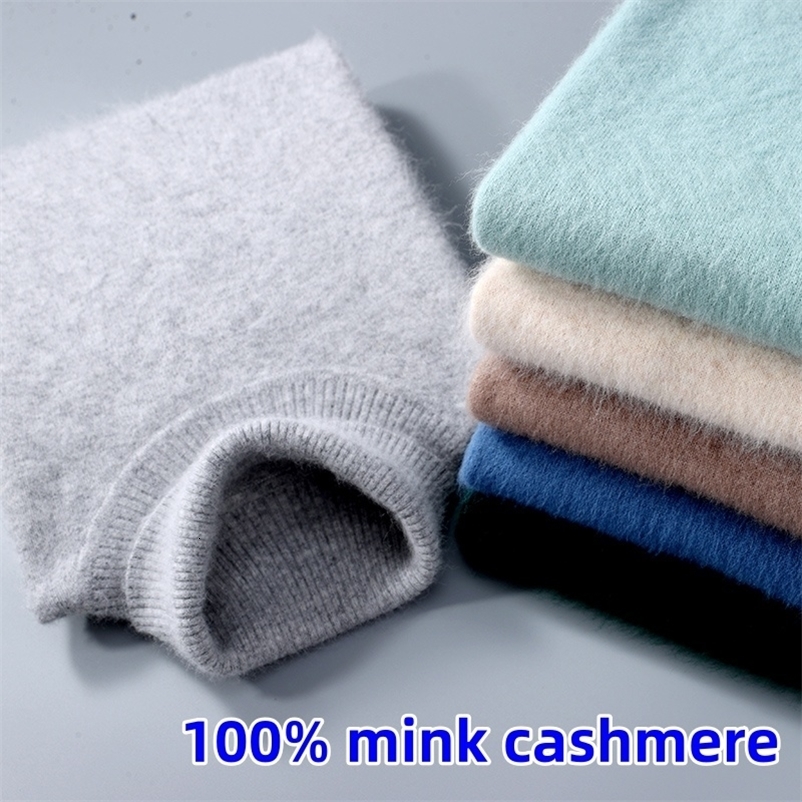 Autumn and Winter Men Loose Turtleneck 100% Mink Cashmere Sweater Men's Casual Thermal Pullover Solid Color Knit Plus-Size Top 260917