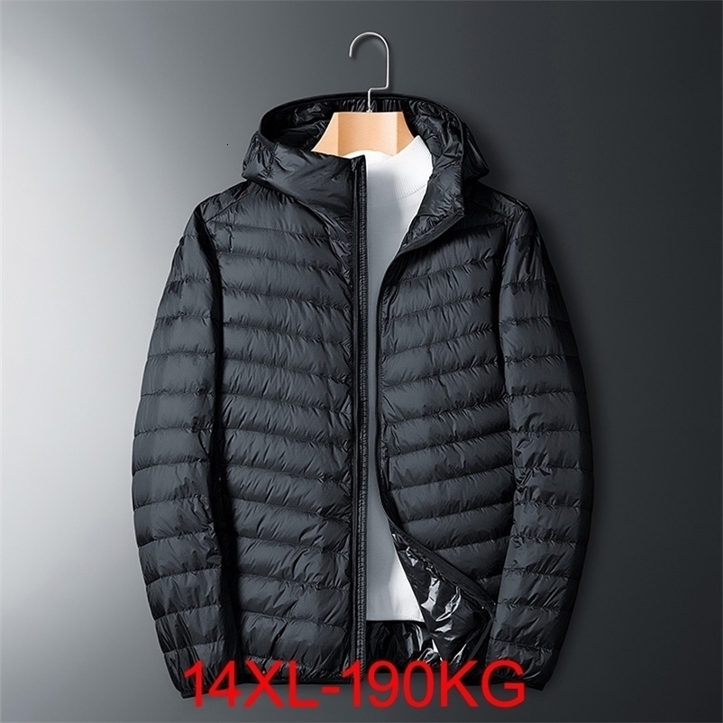 Plus Size thin and light hooded men's down jacket large size coat man puffer plus winter men 9XL 10XL 11XL 13XL 14XL 260917