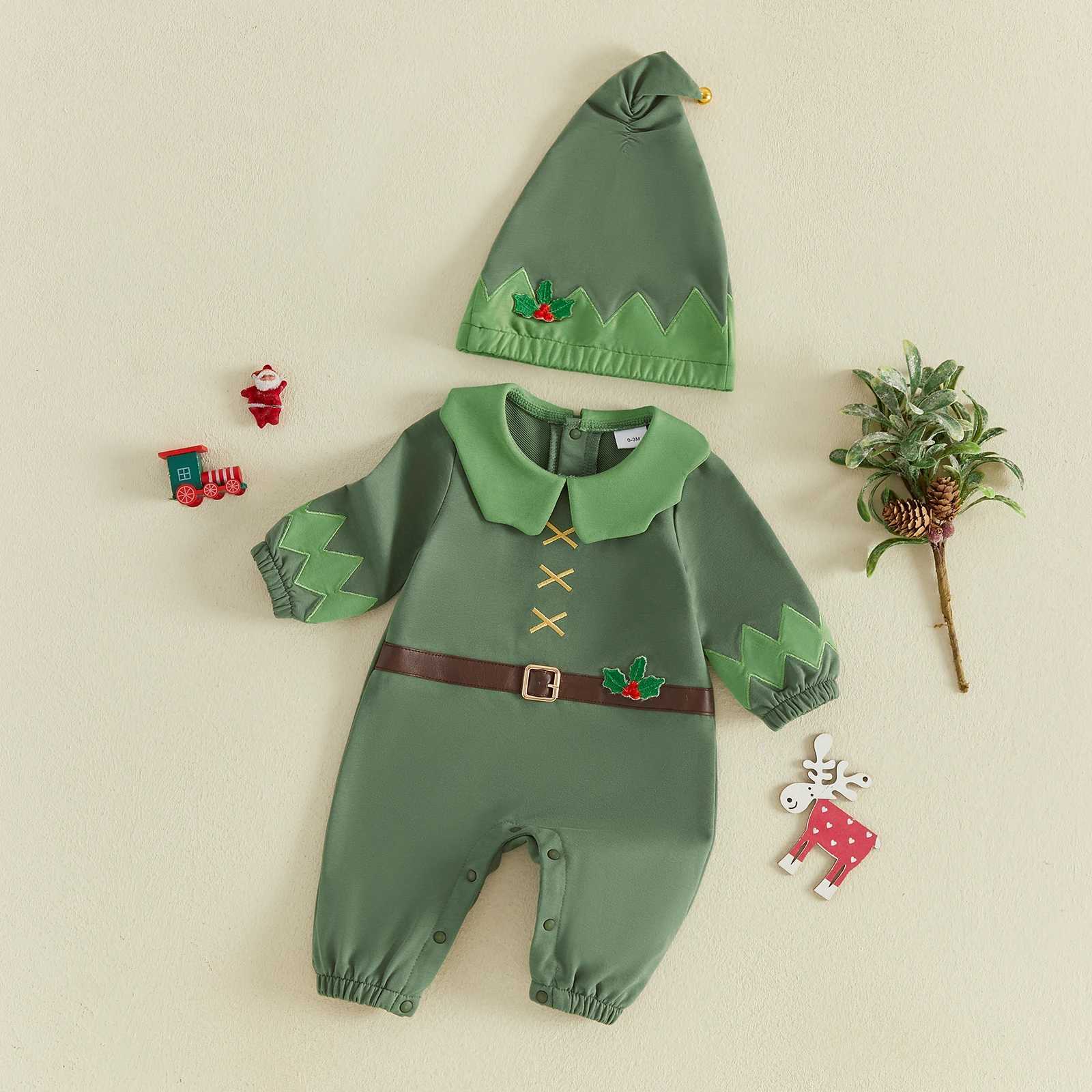 Elf Christmas Cute Costume Baby Rper Long Sle Doll Collar Jumpsuit with Hat Xmas CostumeW260917