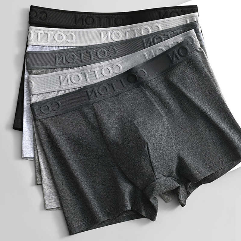 Fashionable Underpants 5Pcs Comfortable Cotton Mens Solid Color Flat Angle Pants Mid Waist Casual Elastic Underwear Men's Sports Underwear D260