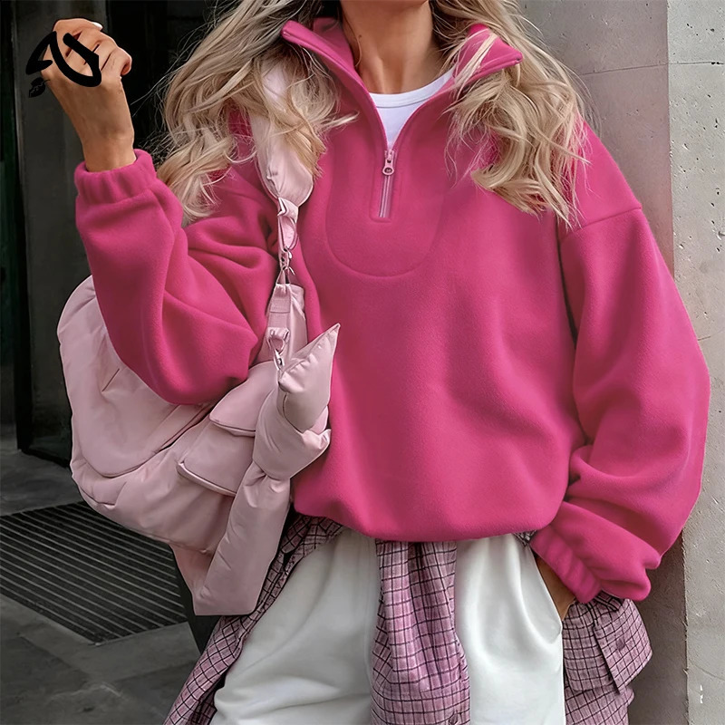 Original Fall Winter Lamb Fleece Hoodie Women Casual Loose Thick Zipper Long Sleeve Lapel Pullover Top Lady Hoodies Streetwear 260918