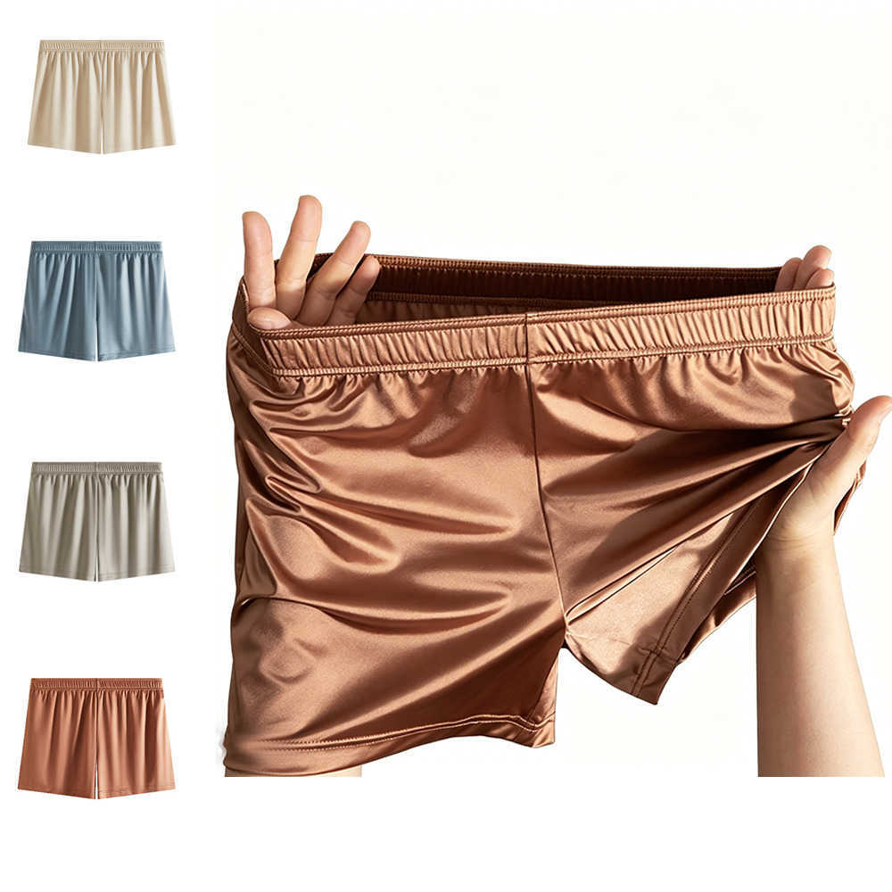 Silk Underpants 1/4Pcs Mens Ice Boxer Shorts Man Smooth Loose Arrow Pants Breathable Solid Panties Silky Underpants Male Sleepwear L-4XL D260918
