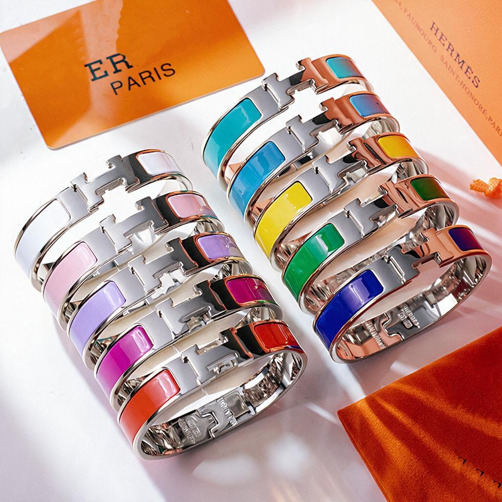Bracelet de marque en argent H de 12 mm de large conçu pour les femmes, bracelet de manchette de couple unisexe en acier inoxydable 316L, bijoux