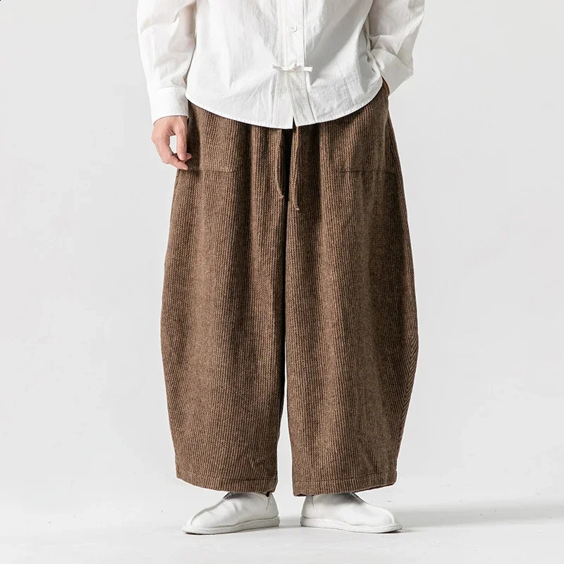 Autumn Fashion Korean Corduroy Wide-Leg Pants Man Loose Casual Solid Color Male Sweatpants Streetwear Straight Trousers 260917