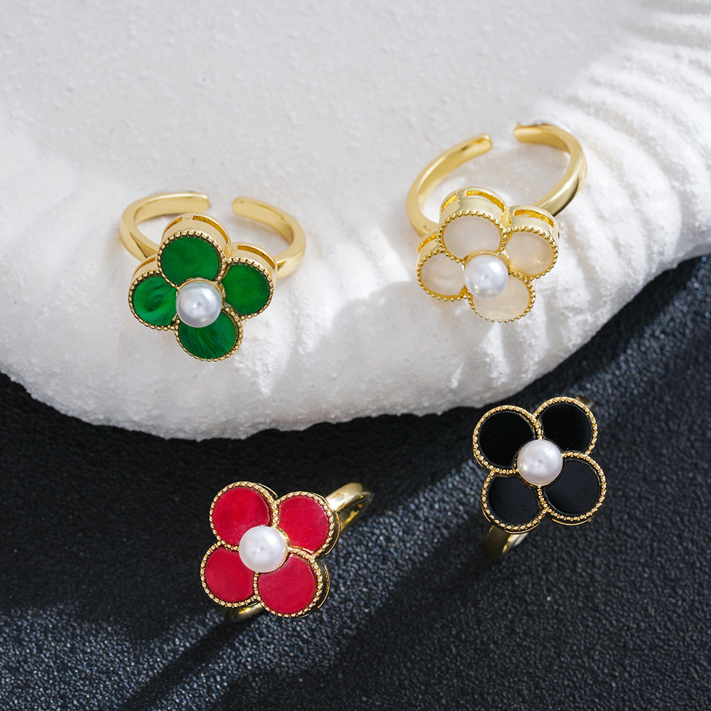 Women's ring with rotating four-leaf clover zircon, open niche design, cross-border index finger ring, adjustable, popular online