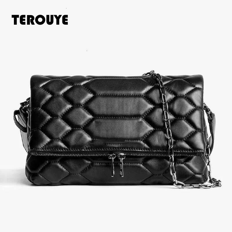 Black Embroidered Double Layer Women's Shoulder New Fashion Handbag Crossbody Luxurious Design Vintage Envelope Bag