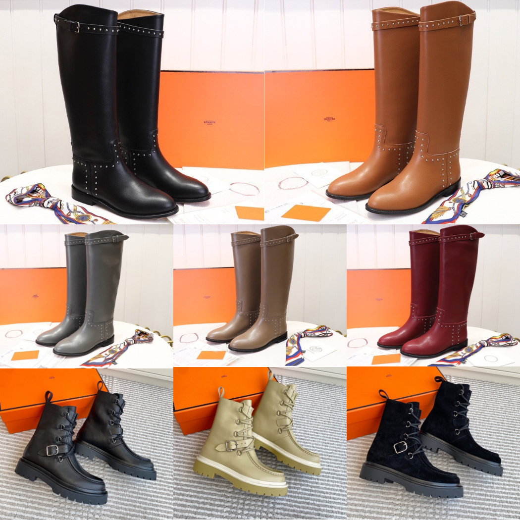 Designer Boots Women's Classic Luxury Winter High Quality Boots H Casual Fashion Travel High Boots Leather JumPing Long Boots Queen Ke11y Buckl