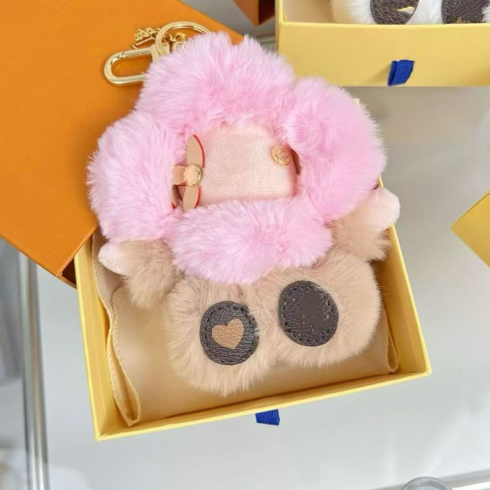 Fluffy Sheep Plush Keychain Designer Bag Chain Keychain Cute Long Fur Lamb Doll Bag Chain Women Cartoon Color Hat Sheep Stuffed Plush Key Ring Charm