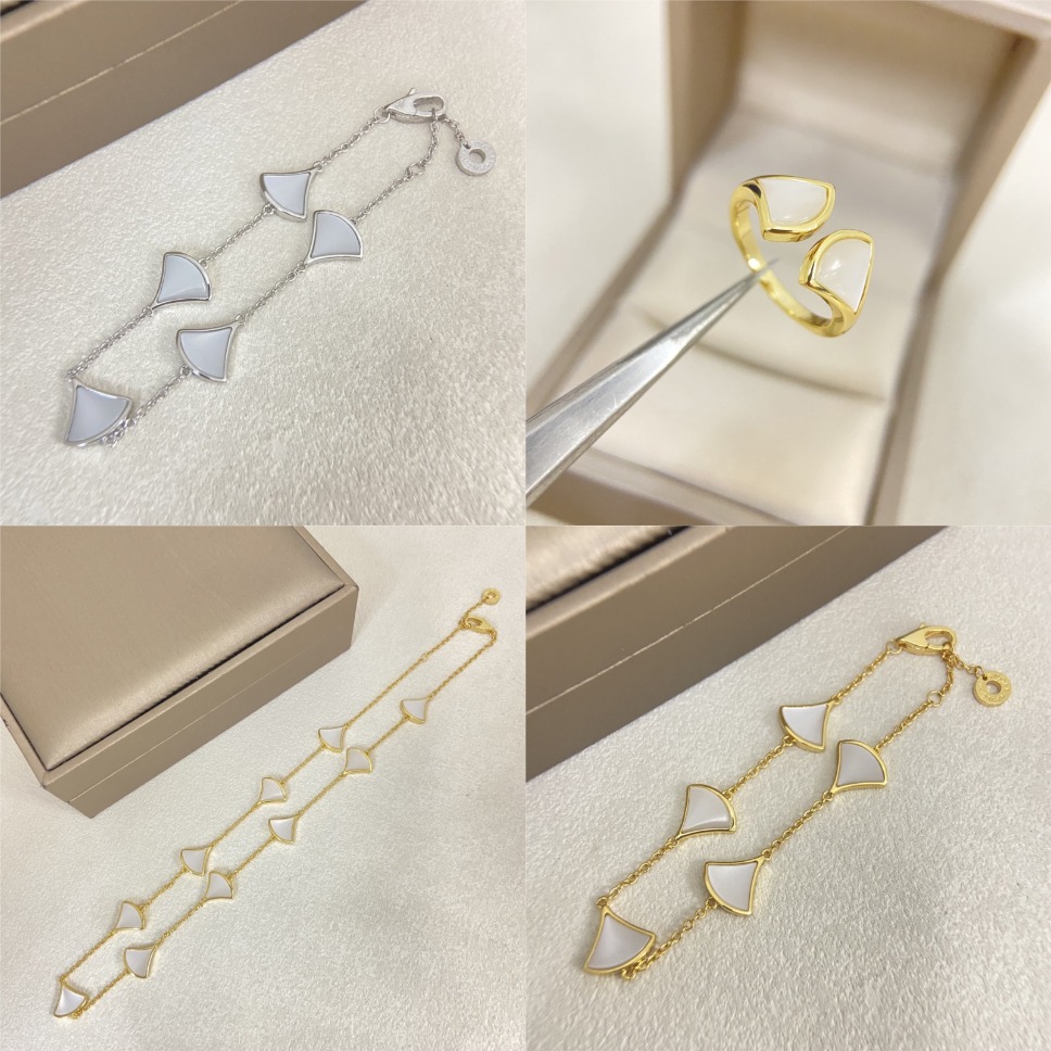 Designer White Fan Shape Jewelry Set Gold Silver Plated Women Necklace Bracelet Ring Elegant Party Gift Accessory...