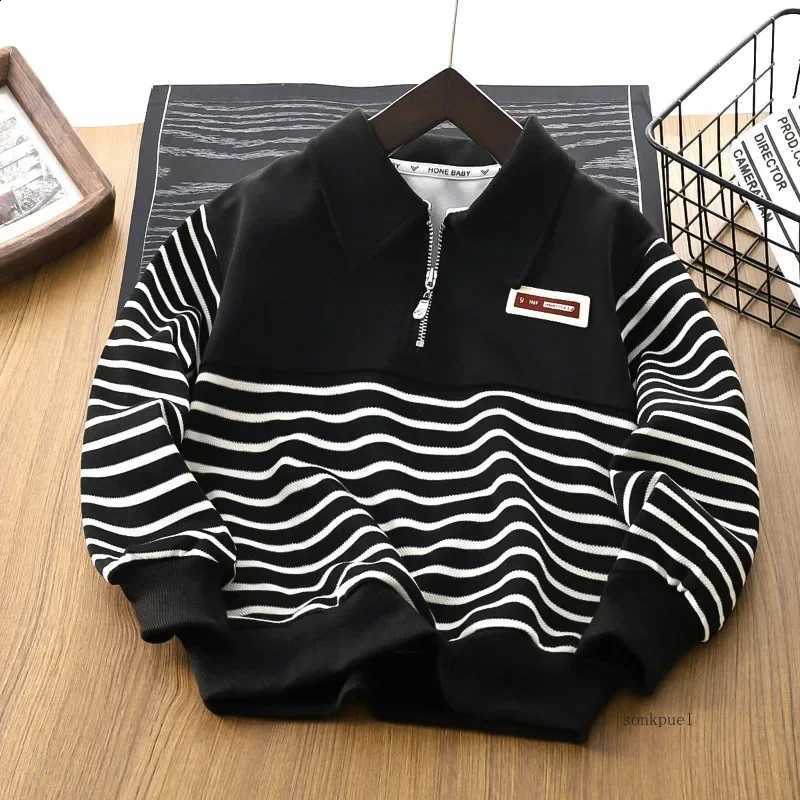 Baby Children's Autumn Sweatshirt Spring Boys' Half-zip Sweatshirt Korean Striped Lapel Mid To Large Kids Round Neck TopsW260917