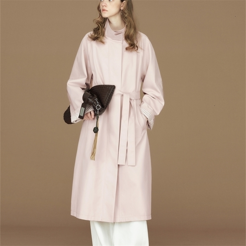 FSLE 2026 Womens British Trench Coat Contrast Cuff Stand Collar Heritage Workwear Style Pink Black Khaki Short Long 260917