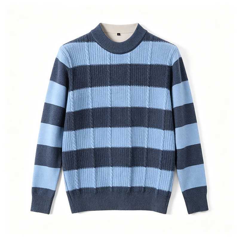 Thick Pathcwork Colors Sweater for Men Autumn Winter Fashion Striped Warm Jumper Long Sleeve Knitting Clothes Pullover Tops S260918HKM3