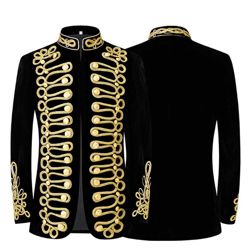Gentleman Court Attire Black Velvet StandCollar EuropeanSize Blazer Fashionable Mens WeddingBall and BanquetFormalJacket 260915