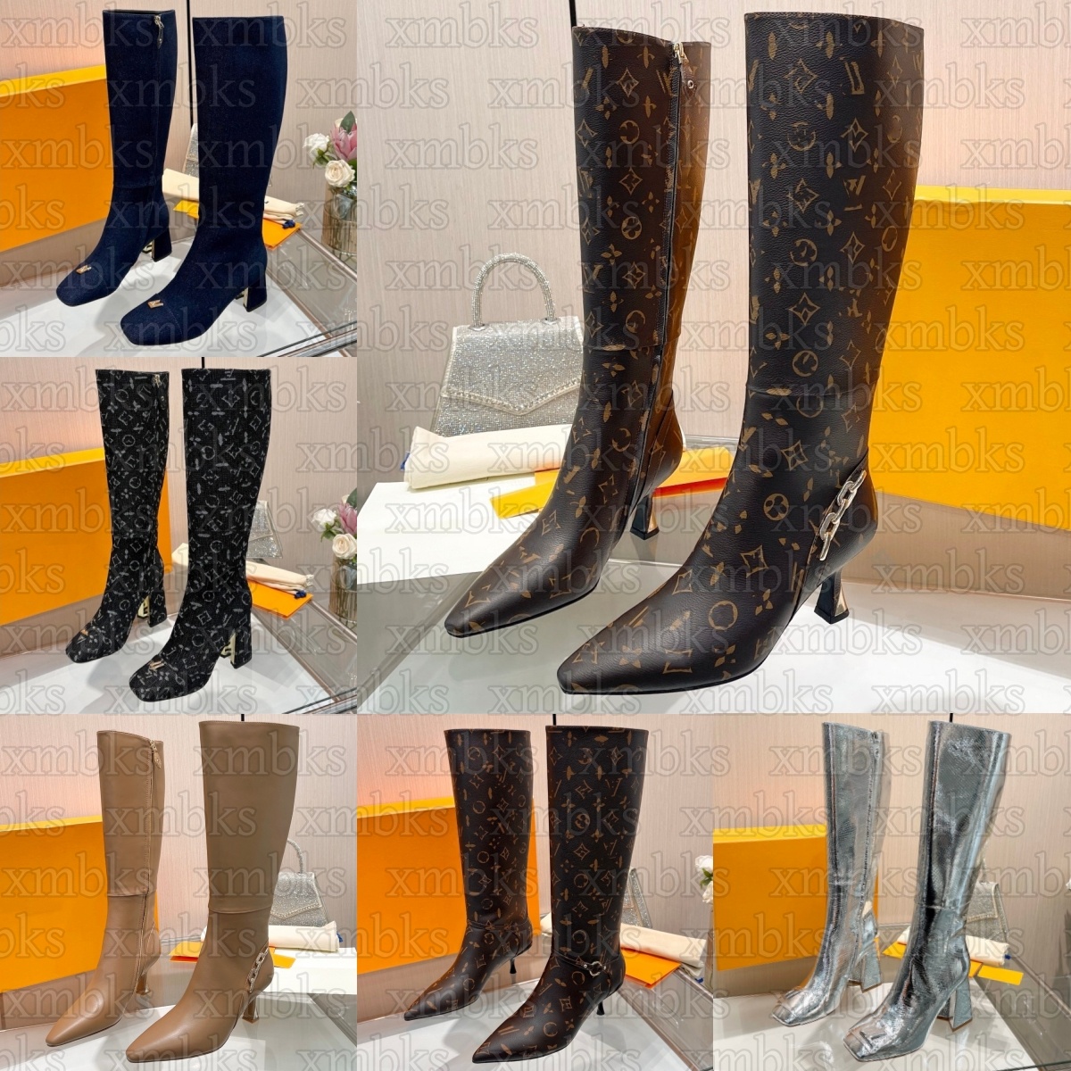 Designer Silhouette Sparkle Shake Boot Womens Boots Black Monogram Denim White Blue Brown a6WC#