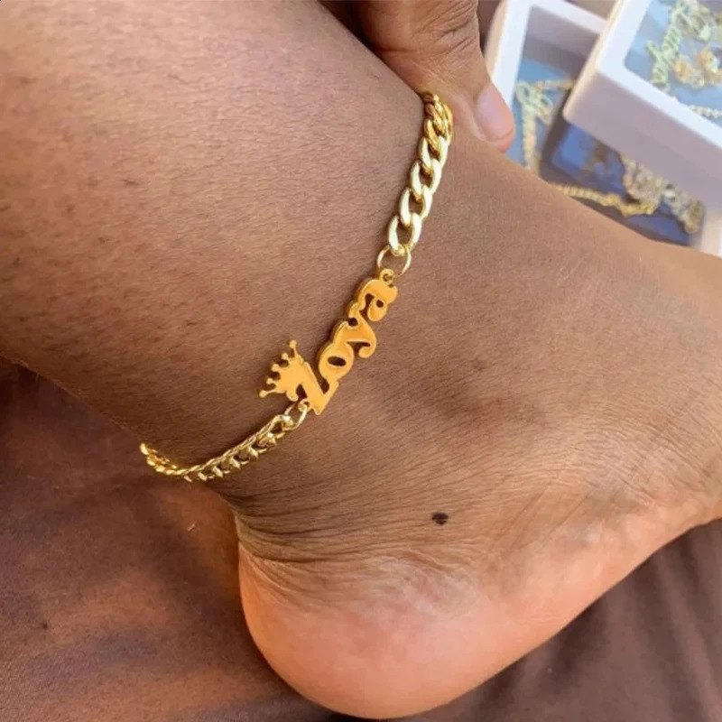 Custom Stainless Steel Crown Name Anklet Women Men Jewelry Personalized Gold Color Nameplate Leg Chain Daily Wearing Accessories 260917
