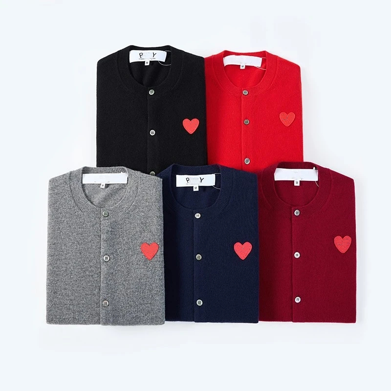 Heart Embroidered Knit Cardigan Women's Wool Simple Solid Color Crew Neck Button Up Sweaters Fall Winter Casual Fashion Wear