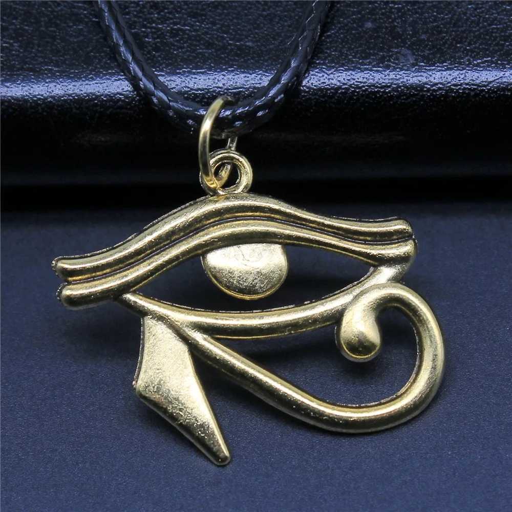 Retro Vintage Unisex Necklace 33x27mm Eye Of Horus Pendant Necklace Faux Black Leather Rope Chain Q260916