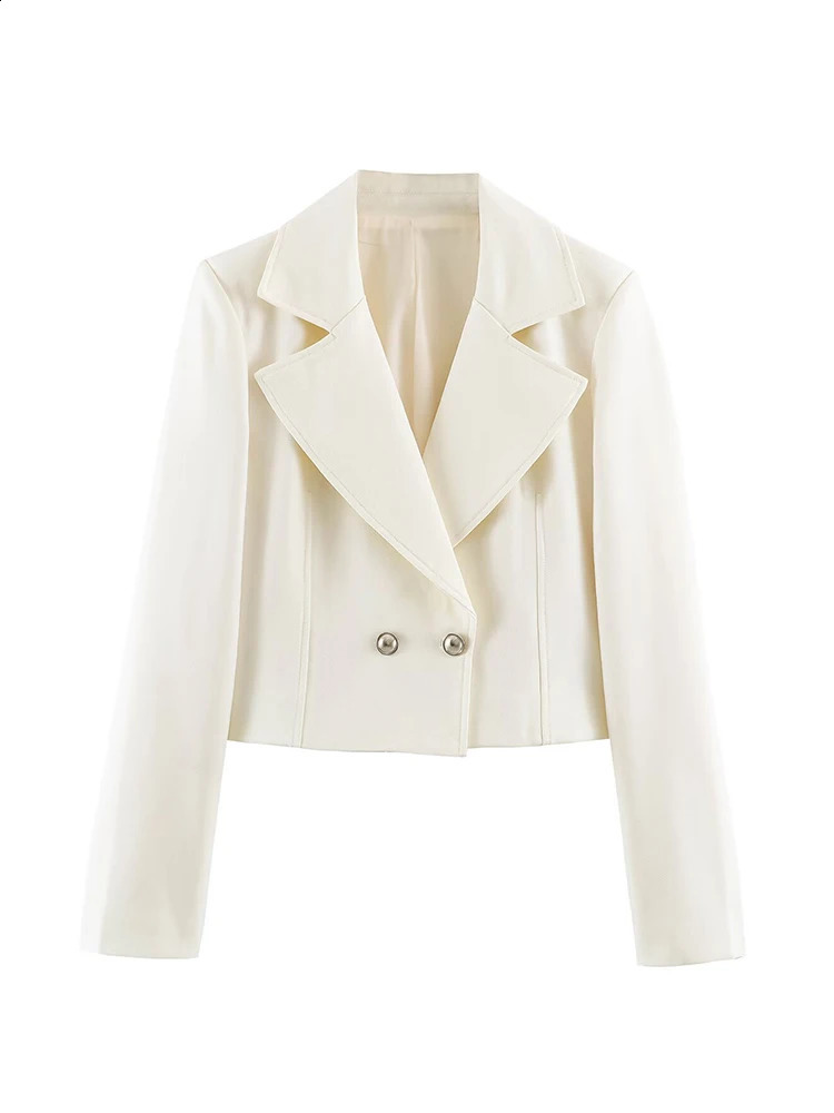 TFMLN Summer Women Long Sleeve Blazers Fashionable Office Lady Double Breasted Crop Tops Simple Commuting Suit Outerwear 260918