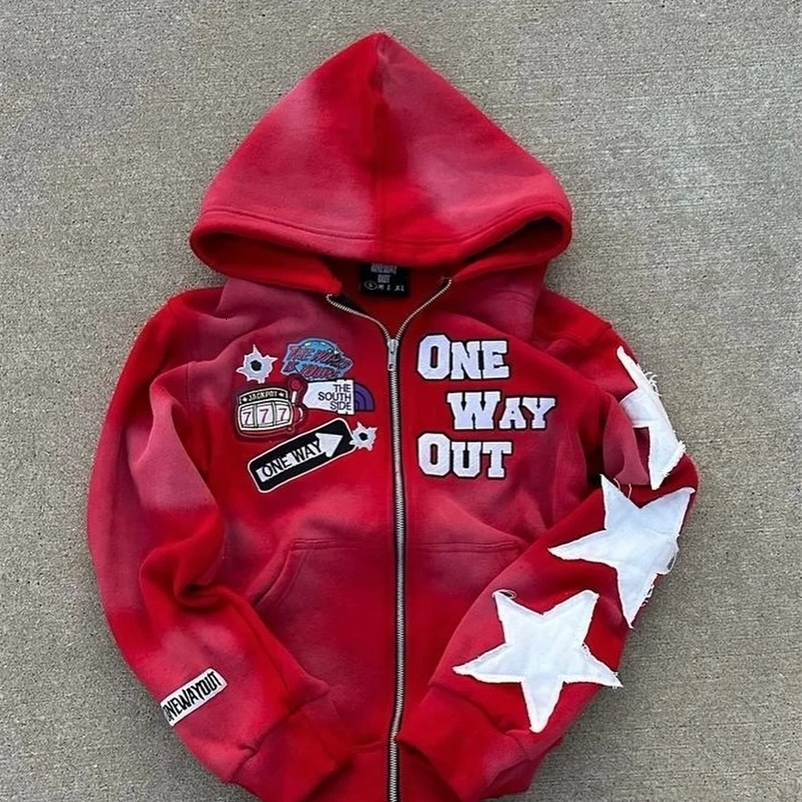 retro punk oversized men hoodie sweatshirt Harajuku hip-hop high street pattern zipper sweatshirt men and women Y2K 260917