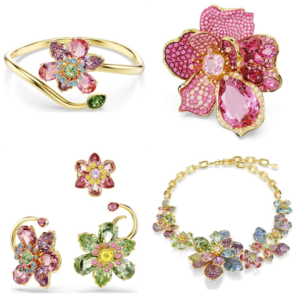Elegant Flower Butterfly Jewelry Set Gold Plated Necklace Bracelet Rings Earrings Women Fashion Luxury Crystal Rhinestone Gift Wedding Party Daily W