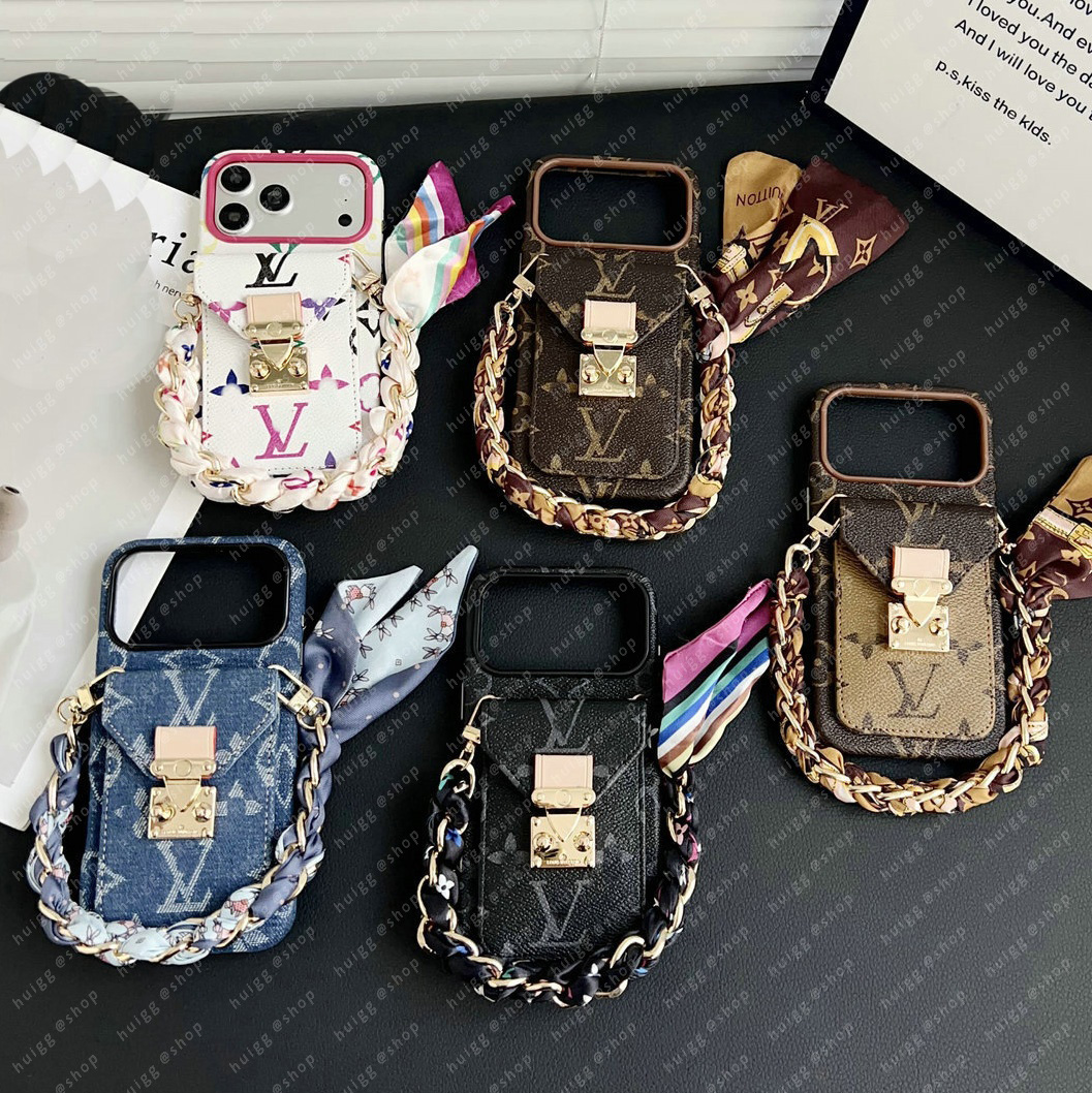 Crossbody Designer Phone Case for Apple iPhone 18 Pro Max 17 Pro Max 16 15 Plus 14 13 Luxury Leather Shoulder Strap Card Holder Universal Earphone C
