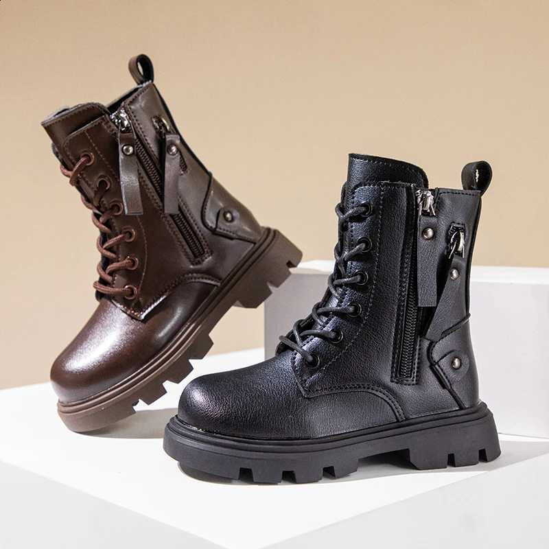 Classic Girls Platform Boots Spring Autumn Fashion Kids Causal Leather Boots Versatile Non-slip Black Brown Children Ankle Boots X260917