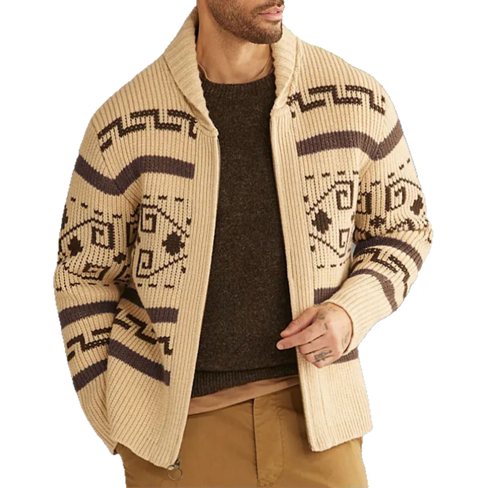 Men's fall/winter long-sleeved button-down cardigan sweater for men, European export, jacquard, zipped, knitted coat