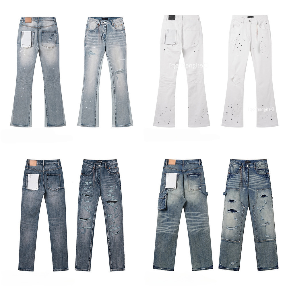 Mens Designer Purples Jeans Fashion Ripped Joggers Baggy Wide Leg Jean Denims For Man Black Hip Hop Distressed Flared Pants High Quality 118 bb 2c 0