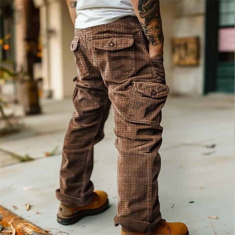 2025 Spring Summer Stylish Straight Cargo Pants Men Casual Texture Corduroy Trousers For Daily Leisure Loose Pant Streetwear 260917