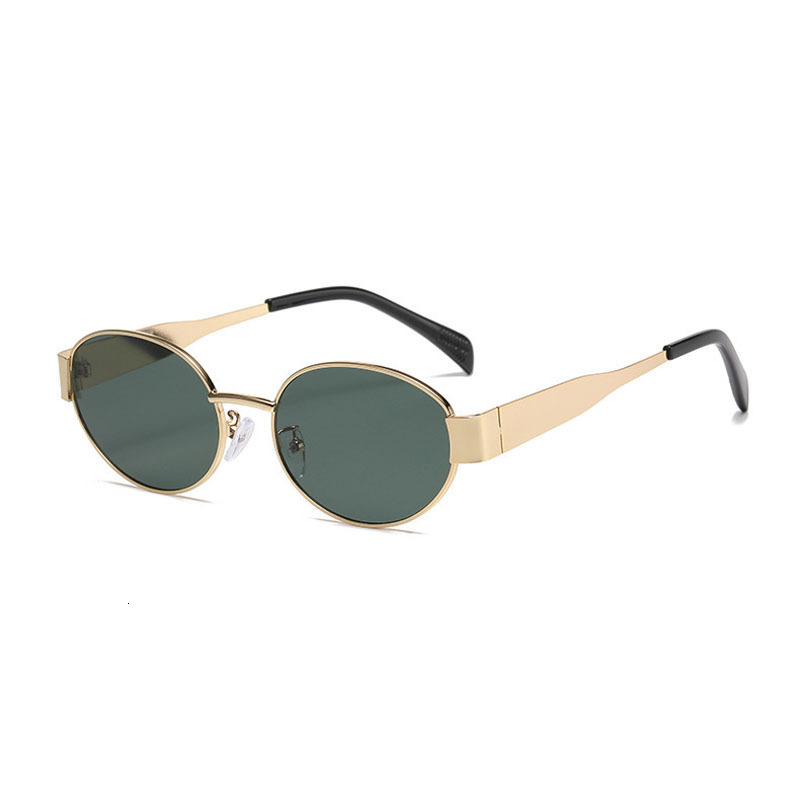 Premium Brand Designer Sunglasses New Trendy Internet Celebrity Travel Same Style Oval Metal Sunglasses High-End Fashion Slimming Sunshade Glasses