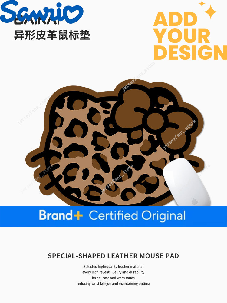 Cartoon Leopard Print Kitty Irregular-Shaped Leather Pad for Women, Portable Computer Mouse Pad, Waterproof Office Desk Mat 5e 8e