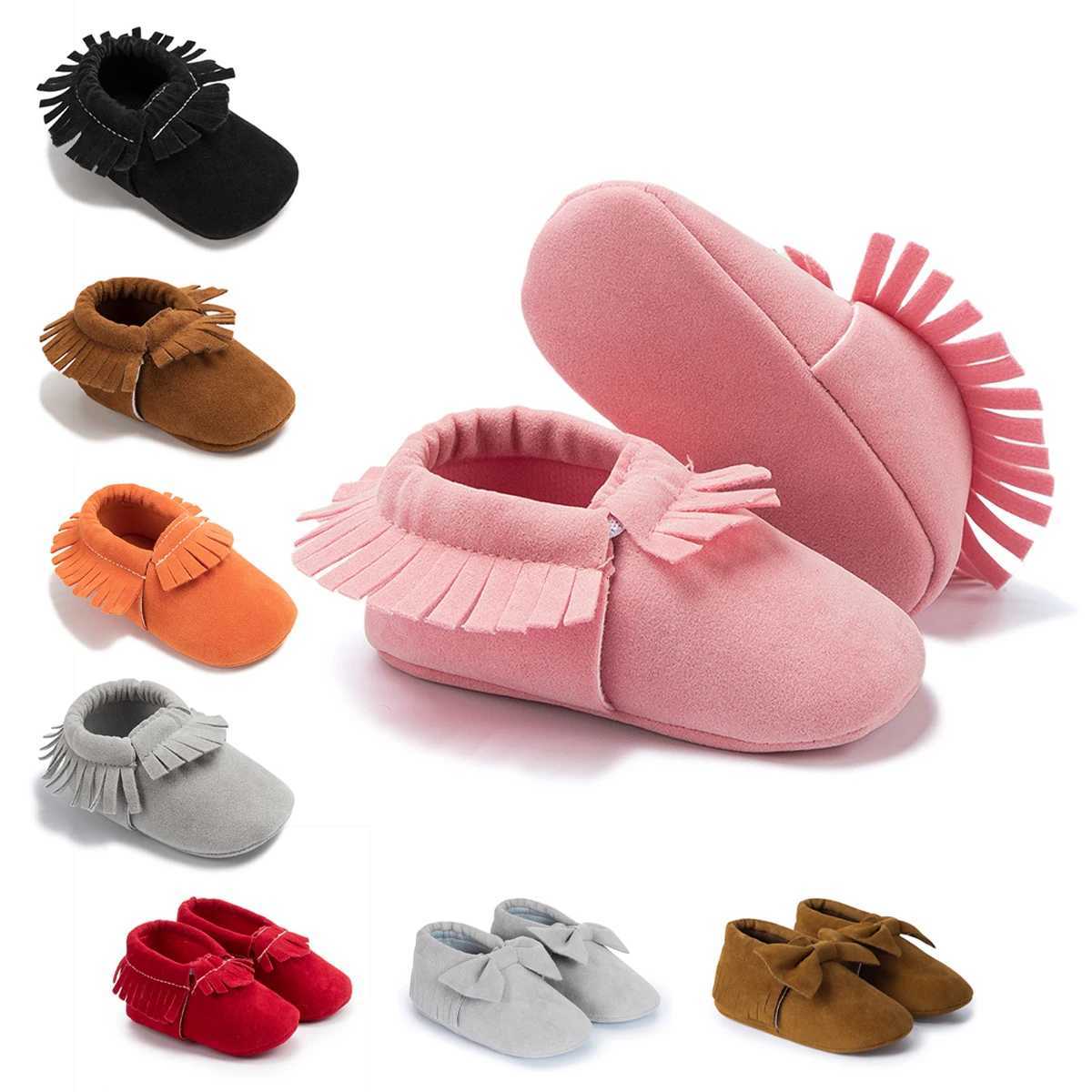 Solid Color Baby Girl Casual Walking Shoes Fashion Fringe Bowknot Comfortable First Walkers Soft Anti-slip Flat Sole 0-18 Months Q260916