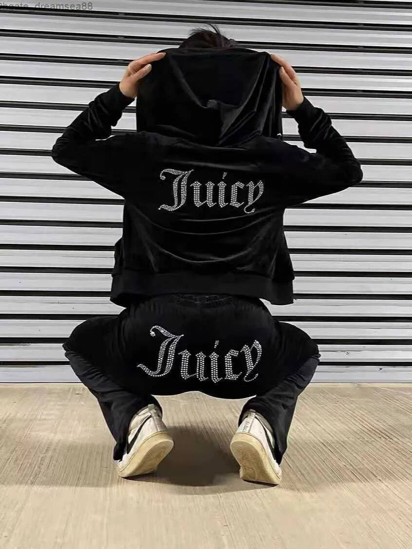 Juicy Apple Tracksuits Veet Sewing Suits Outfit Two Piece Jogging Set Velour Sweatshirt Met Hoodie Pants Suit Womens Juicy Velour Rhinestone Hoodie