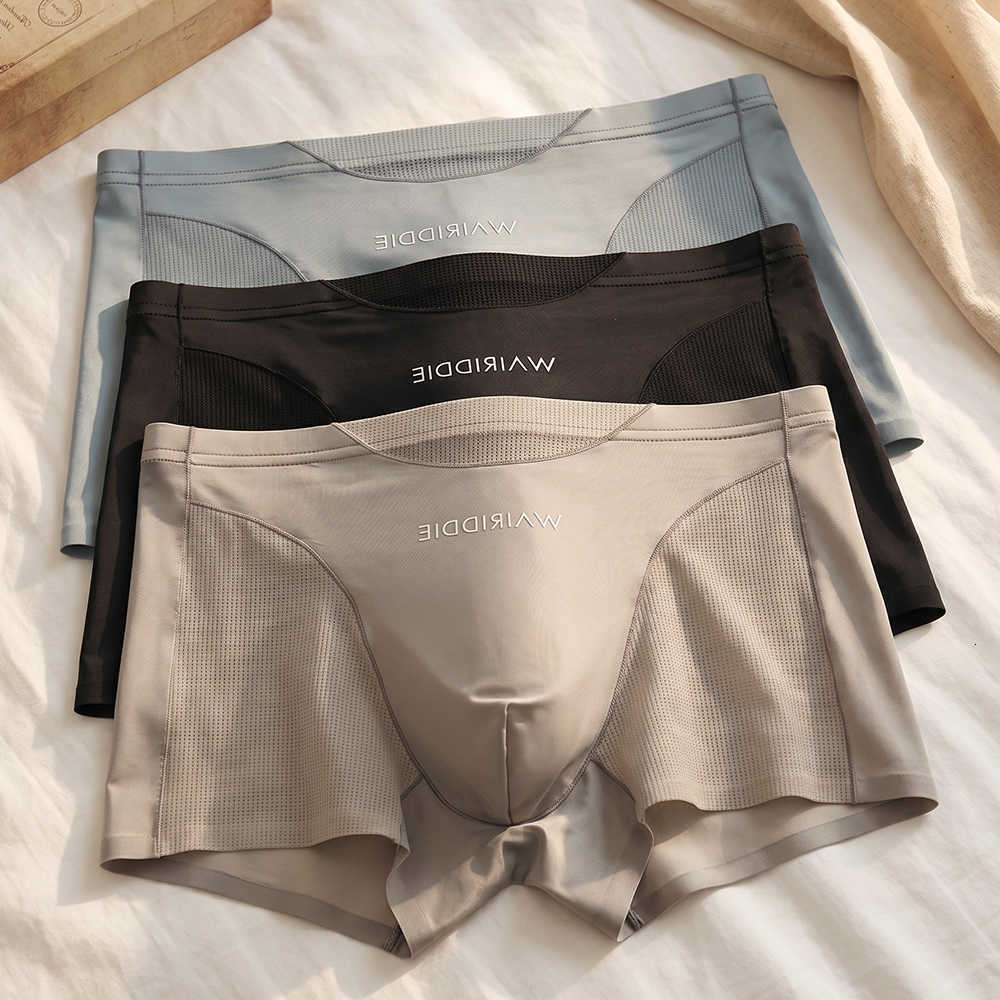 Ice Satin-like Underpants 1/3PCS Silk Men Underwear Cool Breathable Double-side Mesh Men's Panties High Elastic Seamless Lingeries D260918