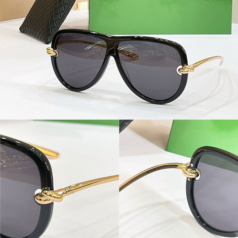 Knot pilot Sunglasses Gradient gray lens hollow design Nylon frame knots on both sides Aerodynamic shape metal mirror legs Ladies driving designer s
