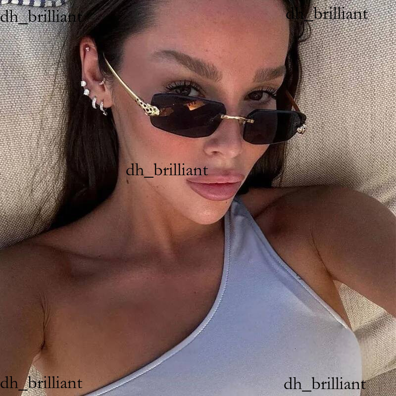Lunettes de soleil de styliste sans cadre bordées de métal, accessoires de luxe pour femmes, décoration de guépard polygonale, protection solaire