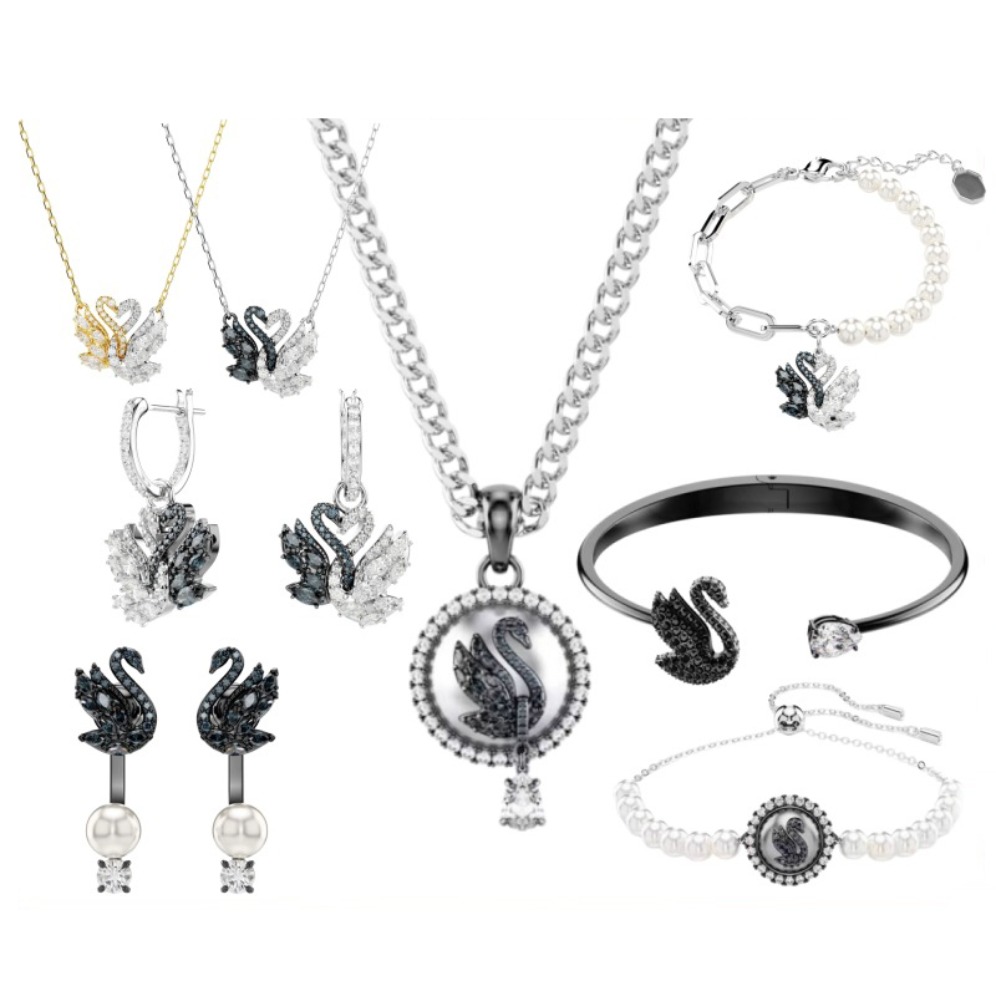Elegant Swan Shape Crystal Jewelry Collection Silver Gold Tone Women Necklace Bracelet Hoop Earring Dainty Charms Accessory for Daily Banquet Occasi