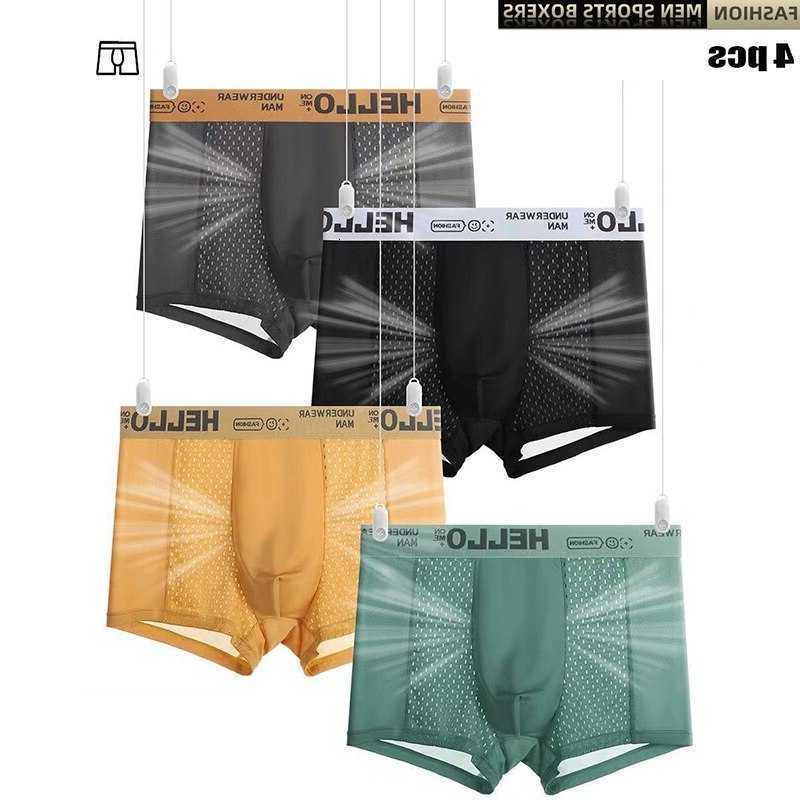 Underwear Men's Underpants Ice 4Pcs Mesh Bacteriostatic Crotch Men Boxer Shorts Thin Breathable Men Underpanties Summer Ventilate Panties D2609