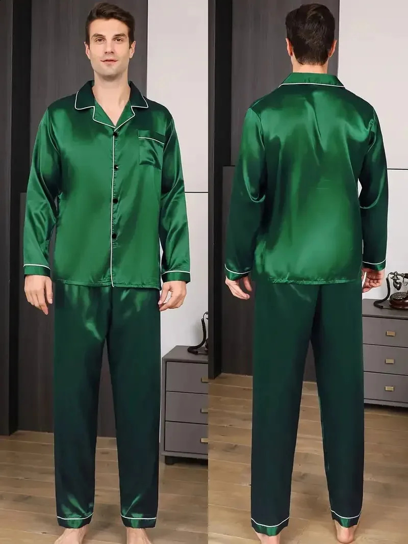 Men Pajamas Set Silk Satin Nightwear Shirt Long Sleeve Pijama Male Fashion Soft Home Suit Big Size Spring Sleepwear For Sleeping 260917