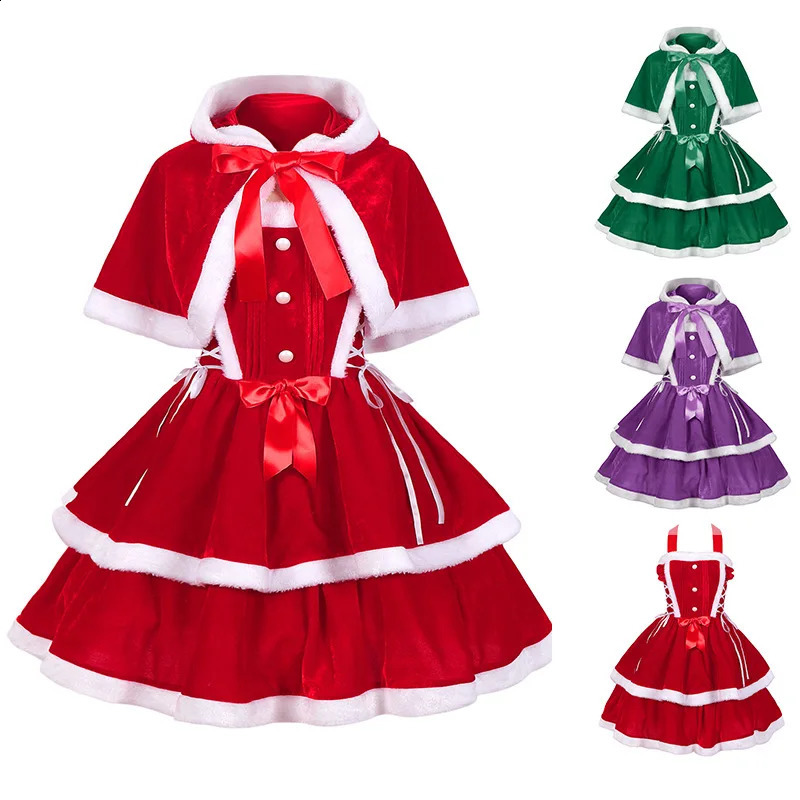 Christmas Cute Sweet Halter Dress for Women with Shawl RedGreenPurple Christmas Party Theme Costume for Stage Performance 260918