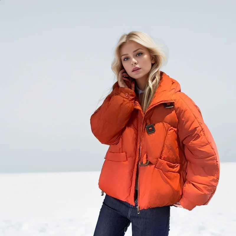 KIDCRKJ Women Padded Jacket 2025 Winter Cotton Jacket Casual Hooded High Collar Jacket For Lady Casual Short Femnale Parkas Coat H260917