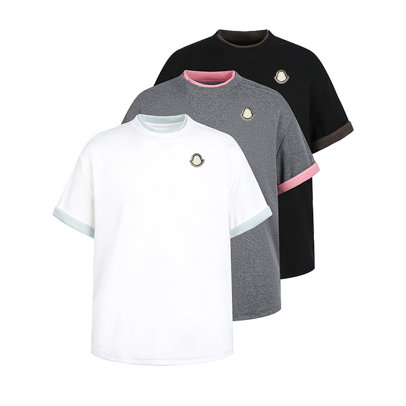 Men Crew Neck Short Sleeve T Shirt Casual Loose Drop Shoulder Tee Contrast Color Cuff Cotton Blend Summer Basic Tops For Teenagers Daily Wear
