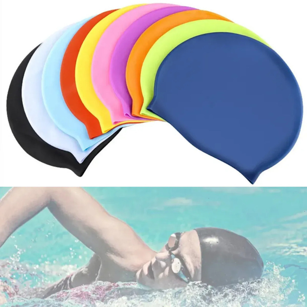 Multi-Size Adult Youth Toddler Swim Cap * Kits * Pure Color Caps Men Women Universal Long Hair seamless eco silicone swimming hats Ear * Protection