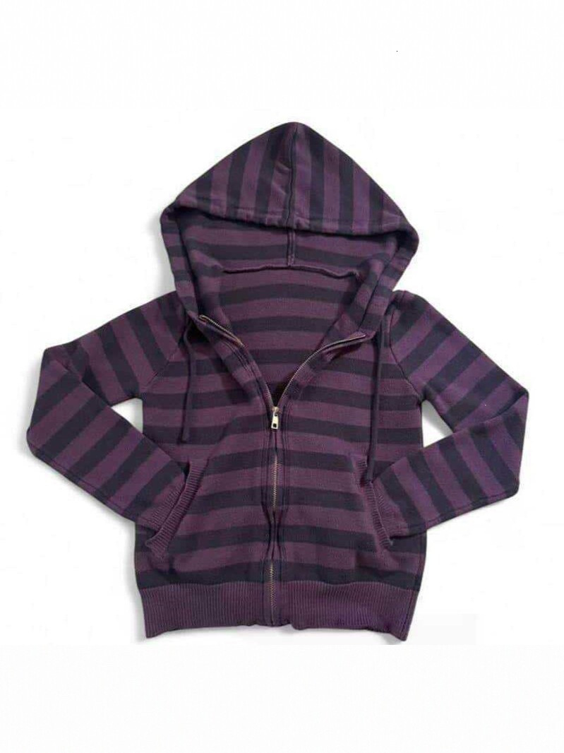 European American cross-border e-commerce, Harajuku-style retro purple and black striped casual long-sleeved zip-up hooded sweatshirt, streetwear ja